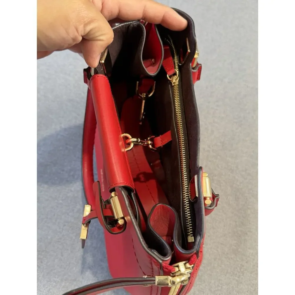 Michael Kors Blakely Leather Satchel in Red Handle Bag Gold Hardware Bag Charm